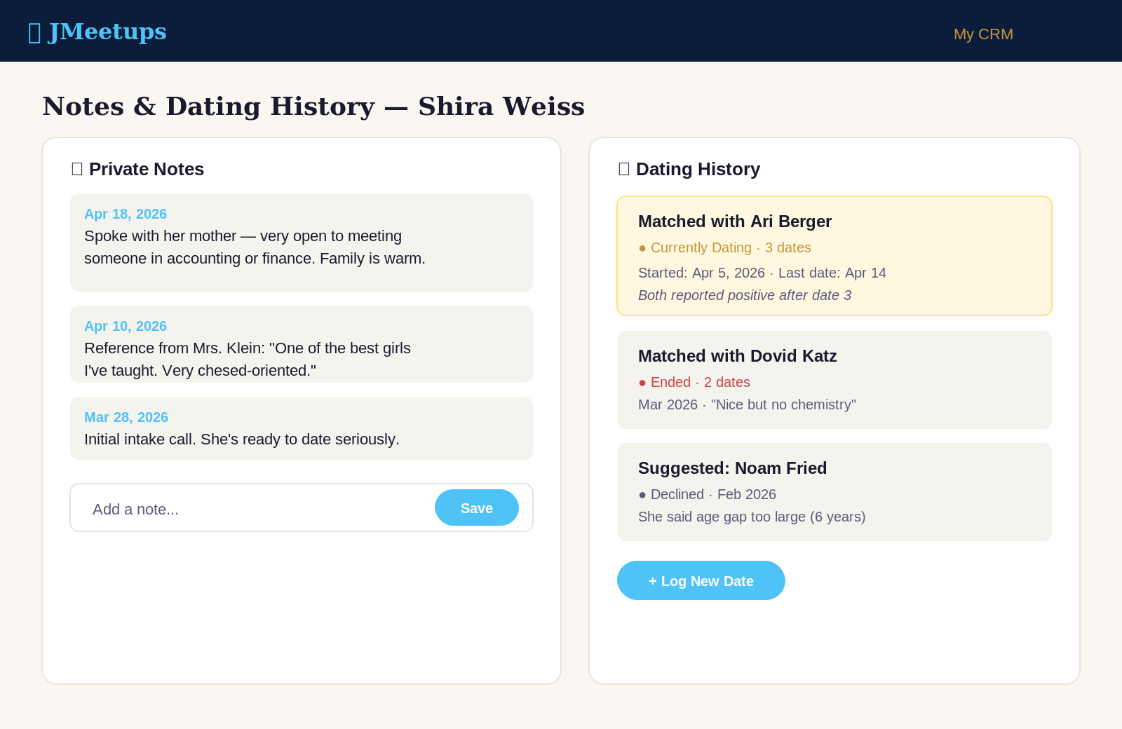 Notes and Dating History screenshot